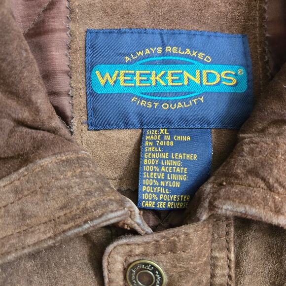 Weekends Mens Vintage 90s Brown Leather Suede Bomber Aviator Flight Jacket XL - Picture 10 of 12
